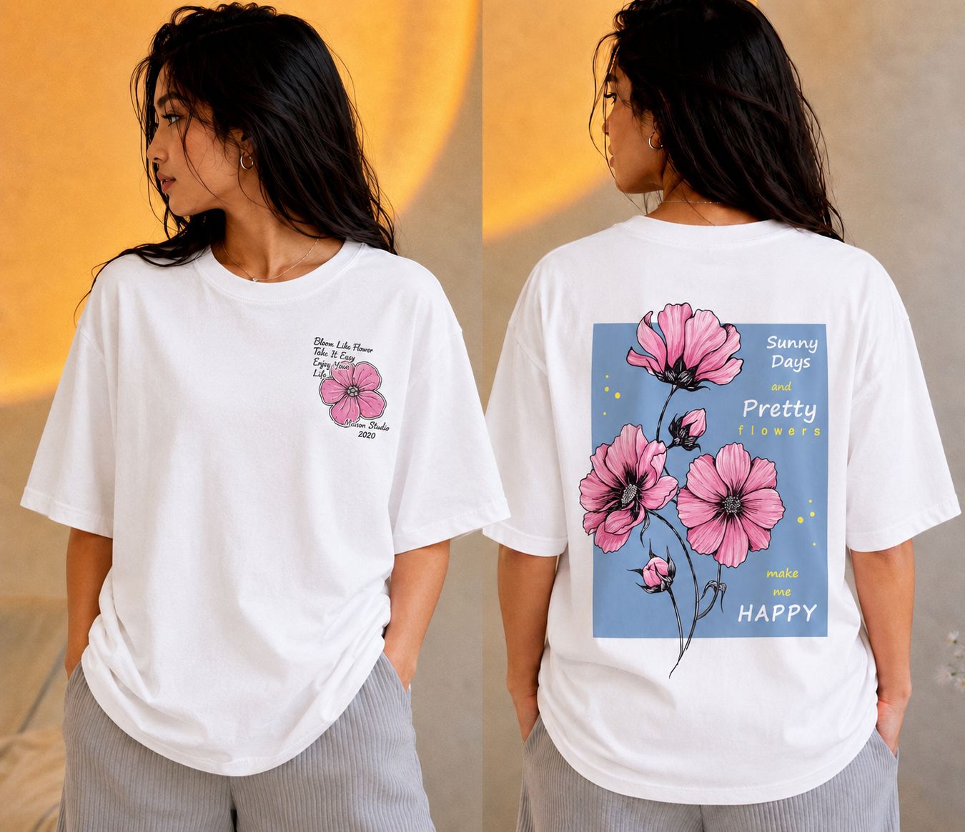 Vasthr “SUNNY DAYS, PRETTY FLOWERS” Oversized T-Shirt (White)