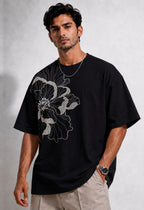 Vasthr “FLORAL ELEGANCE” Oversized T-Shirt (Black)