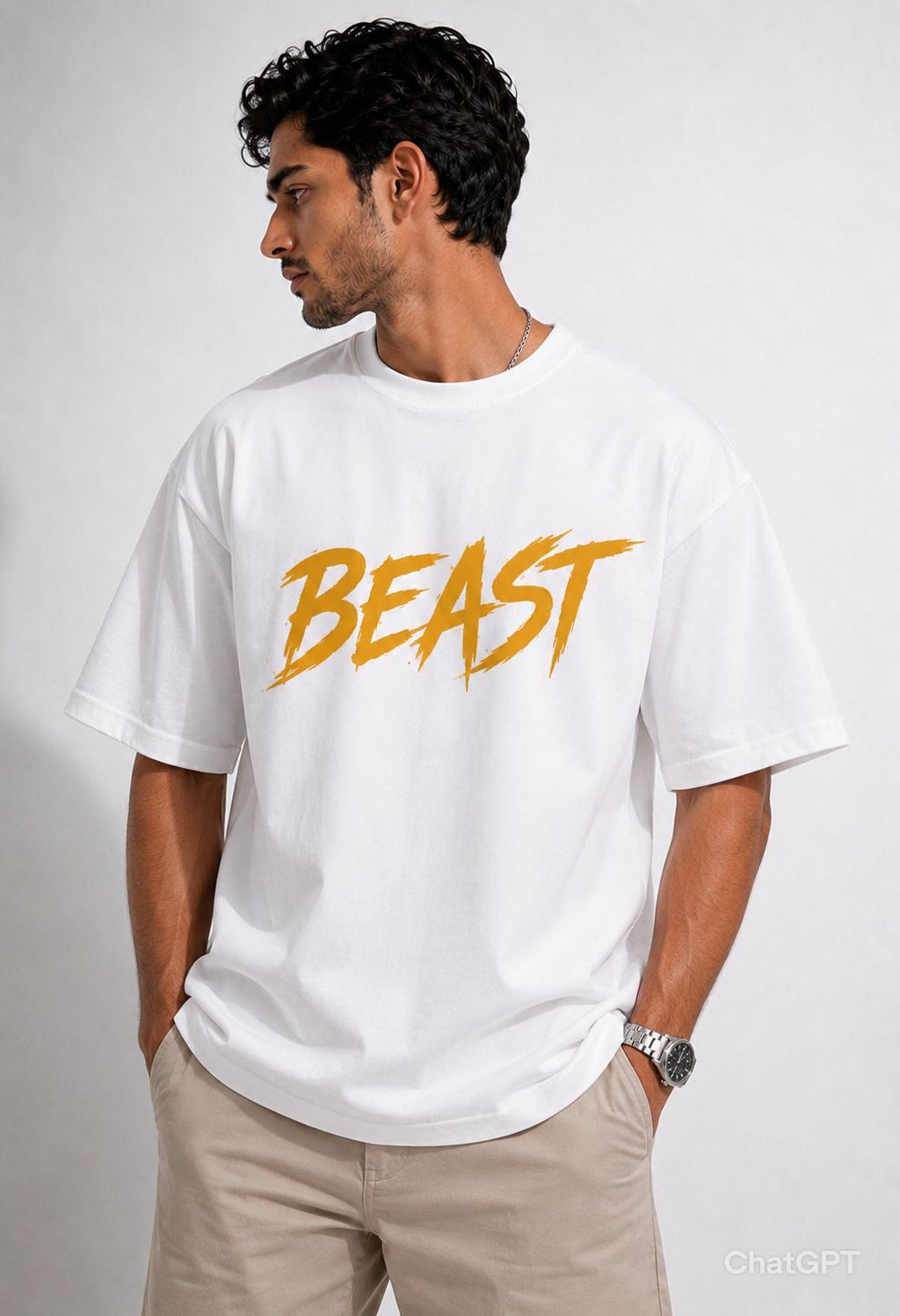 Vasthr “UNLEASH THE BEAST” Oversized T-Shirt (White)