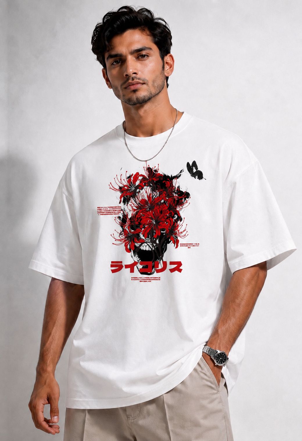 Vasthr “CRIMSON BLOOM” Oversized T-Shirt (White)