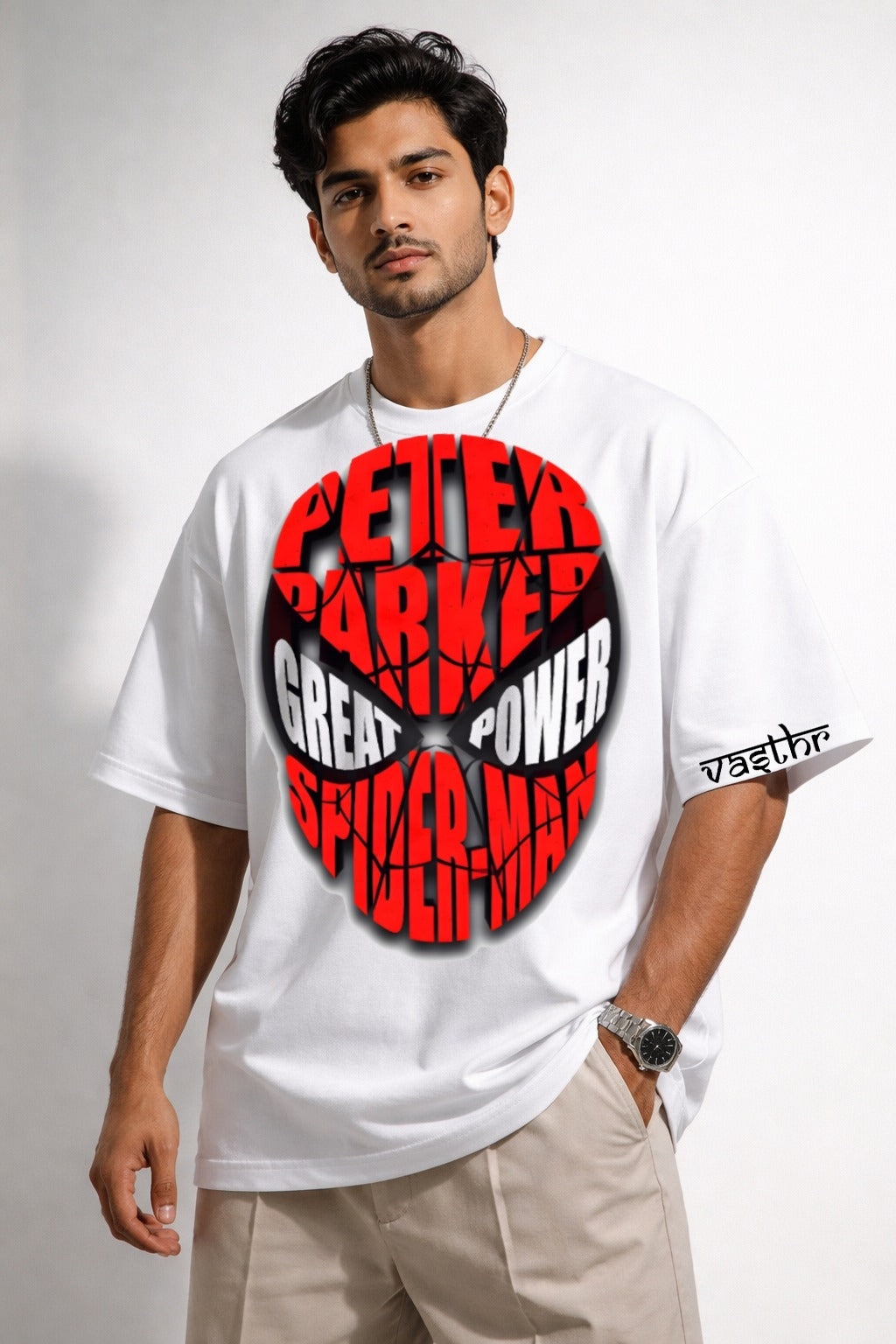 Vasthr “SPIDER-MAN: GREAT POWER” Oversized T-Shirt (White)