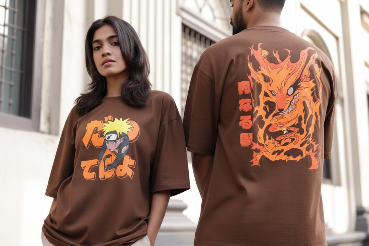 Vasthr x  Anime Kurama Brown Oversized T-Shirt