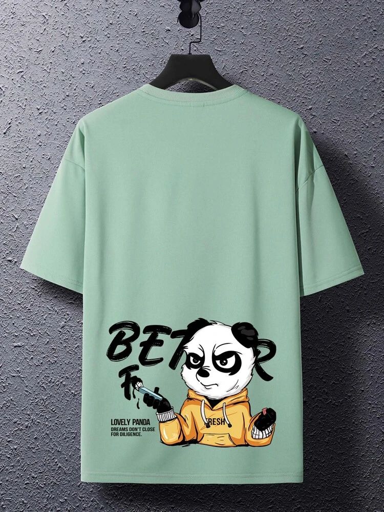 Vasthr x  Anime Lovely Panda Oversized Tee - Mint Green