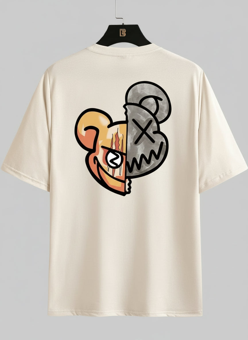 Vasthr x  Anime Dual Nature Split Character Graphic T-Shirt - Off White