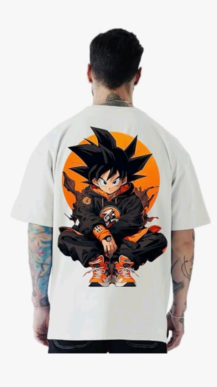 Vasthr x  Anime Street Style Modern Goku Graphic Oversize T-Shirt - White