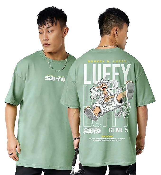 Vasthr x  Anime One Piece Luffy Gear 5 Joy Boy Graphic T-Shirt - Sage Green