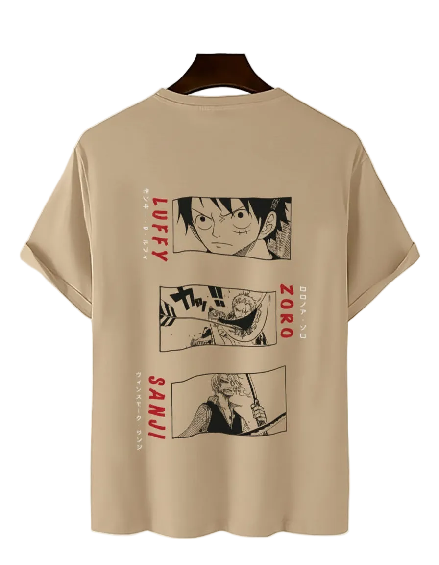 Vasthr x  Anime One Piece "Monster Trio" Manga Panel T-Shirt - Khaki