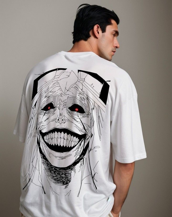 Vasthr x  Anime Demonic Smile Oversized Anime Tee- White