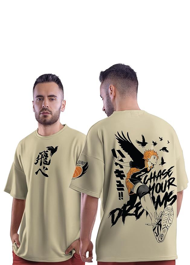 Vasthr x  Anime Haikyuu Hinata Chase Your Dreams Graphic T-Shirt - Beige
