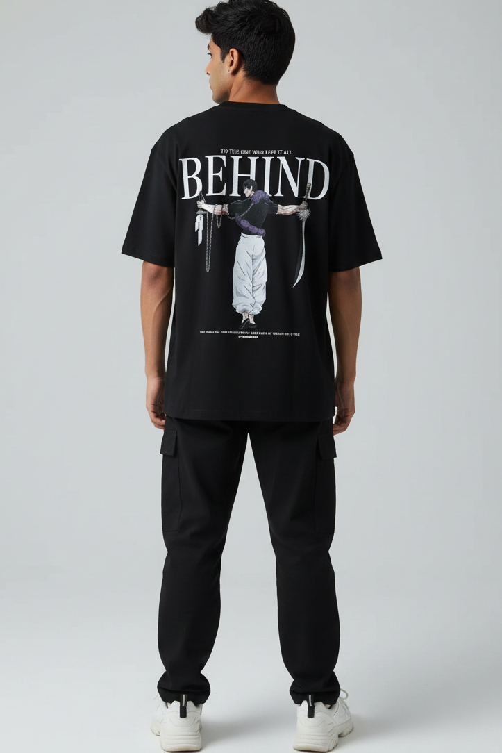 Vasthr “Behind” Anime Warrior Oversized T-Shirt - Black