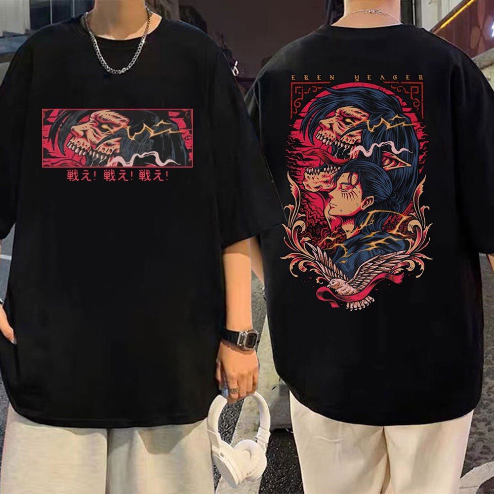 Anime Eren Titan Awakening  Oversize Tshirt – Black - Vasthr