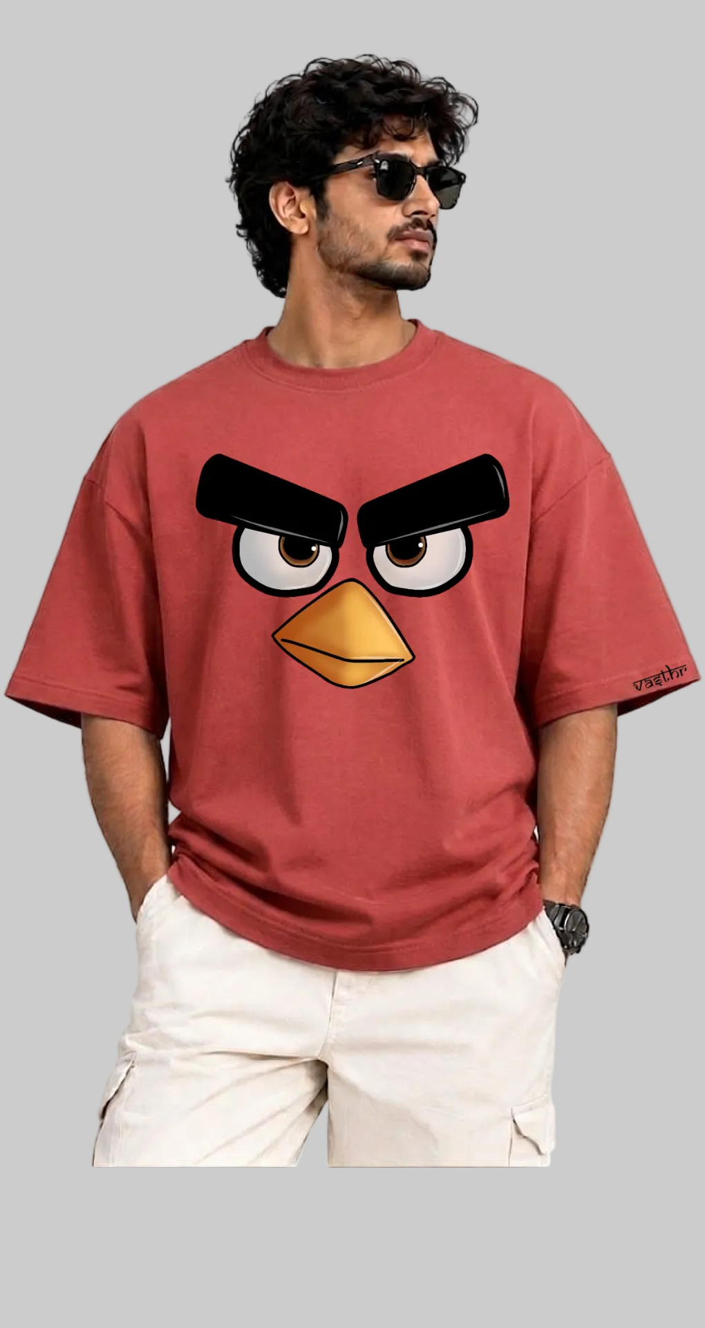 ANGRY BIRD Oversized T-Shirt - Dusty Red - Vasthr