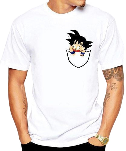 Vasthr x Cartoon Goku "Peek-A-Boo" Pocket Graphic Platinum T-Shirt - White