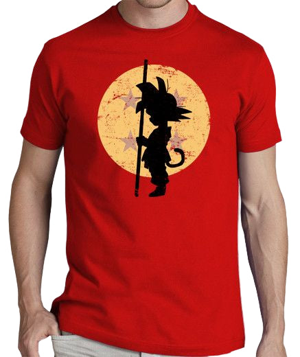 Vasthr x Cartoon Young Goku Silhouette & Dragon Ball Z  Platinum T-Shirt - Red