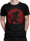 Vasthr x Cartoon Young Goku Silhouette & Red Sun Graphic Platinum T-Shirt - Black