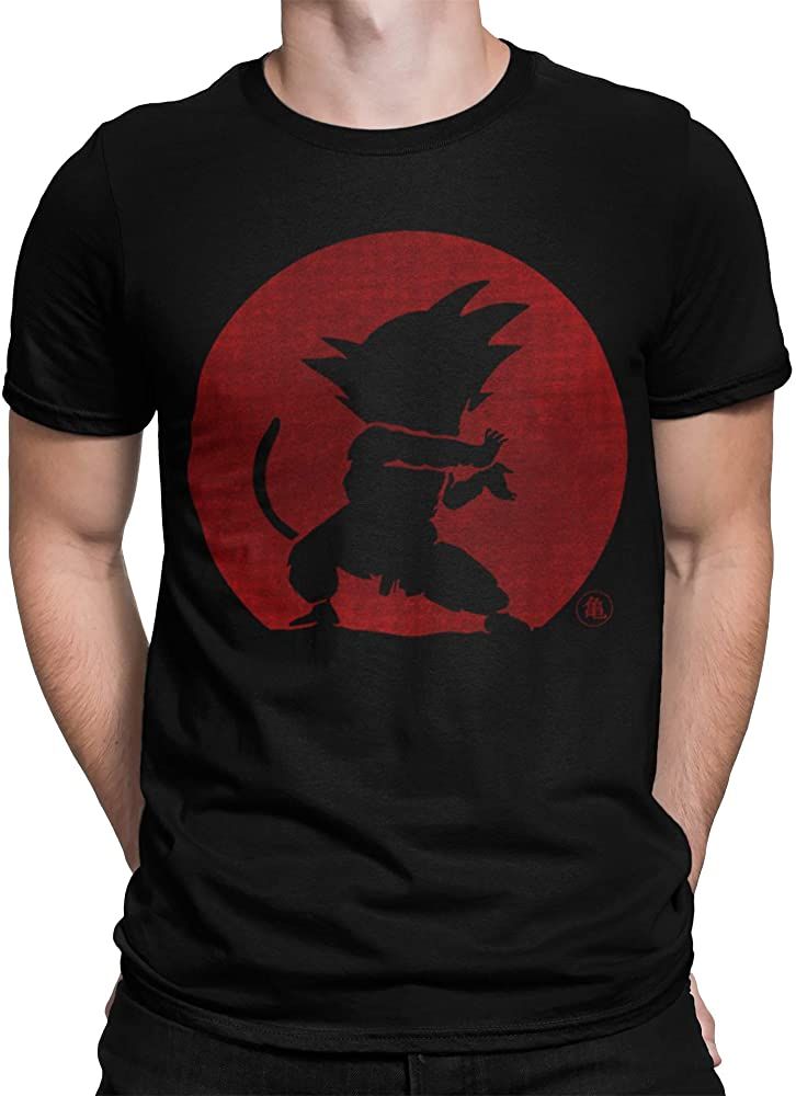 Vasthr x Cartoon Young Goku Silhouette & Red Sun Graphic Platinum T-Shirt - Black
