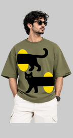 MIDNIGHT CATS Oversized T-Shirt - Olive Green - Vasthr