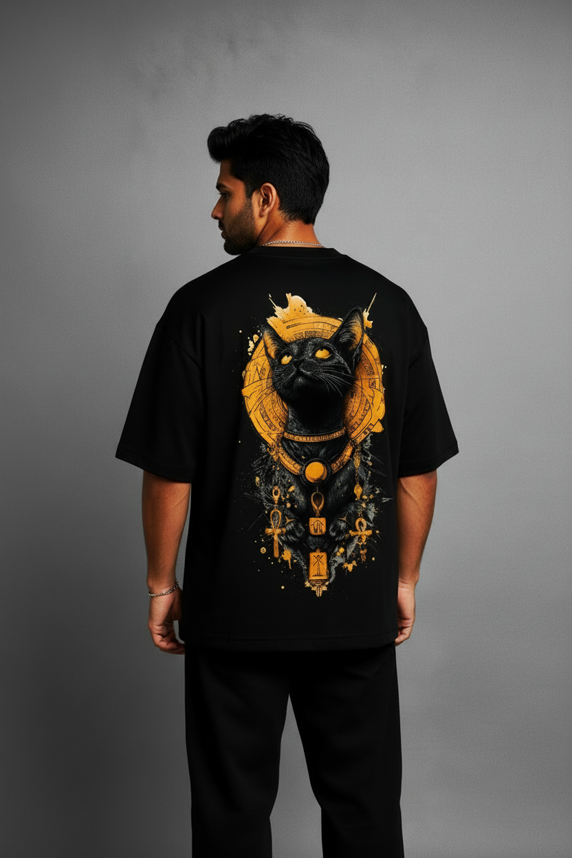 Anubis Shadow Cat Oversized T-Shirt by Vasthr