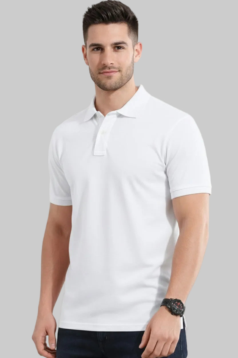 Classic White Polo T-Shirt – Premium Cotton Pique Edition - Vasthr