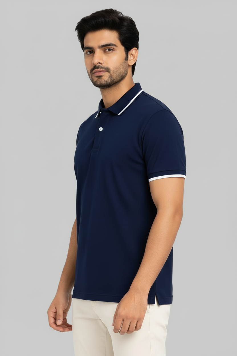 SIGNATURE EDGE Artist Tipping Polo T-Shirt - Navy Blue - Vasthr