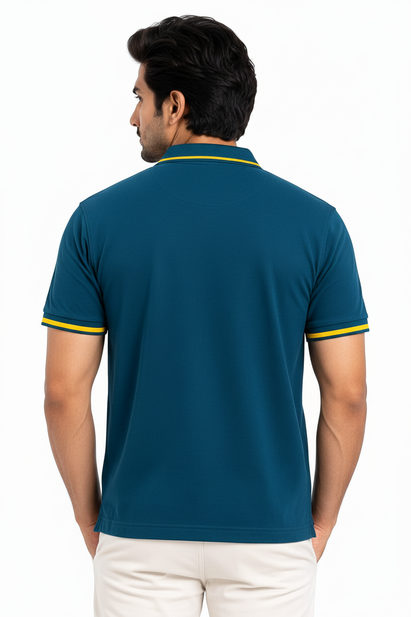 SIGNATURE EDGE Artist Tipping Polo T-Shirt – Teal Blue - Vasthr