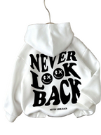 Never Look Back Oversized White Hoodie | Vasthr Streetwear