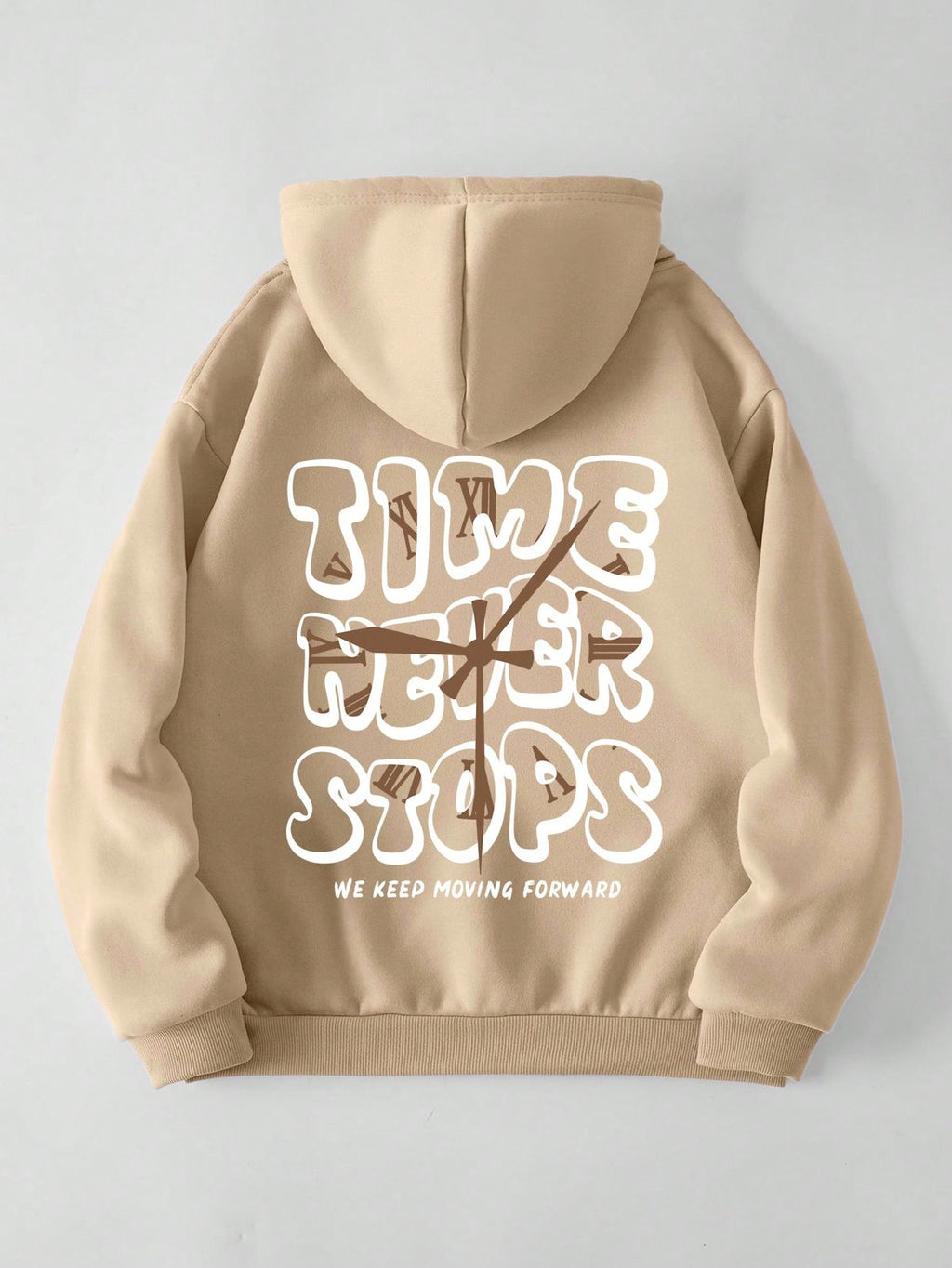 Time Never Stops Oversized Beige Hoodie | Vasthr Streetwear