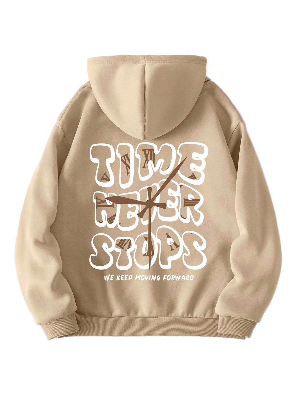 Time Never Stops Oversized Beige Hoodie | Vasthr Streetwear