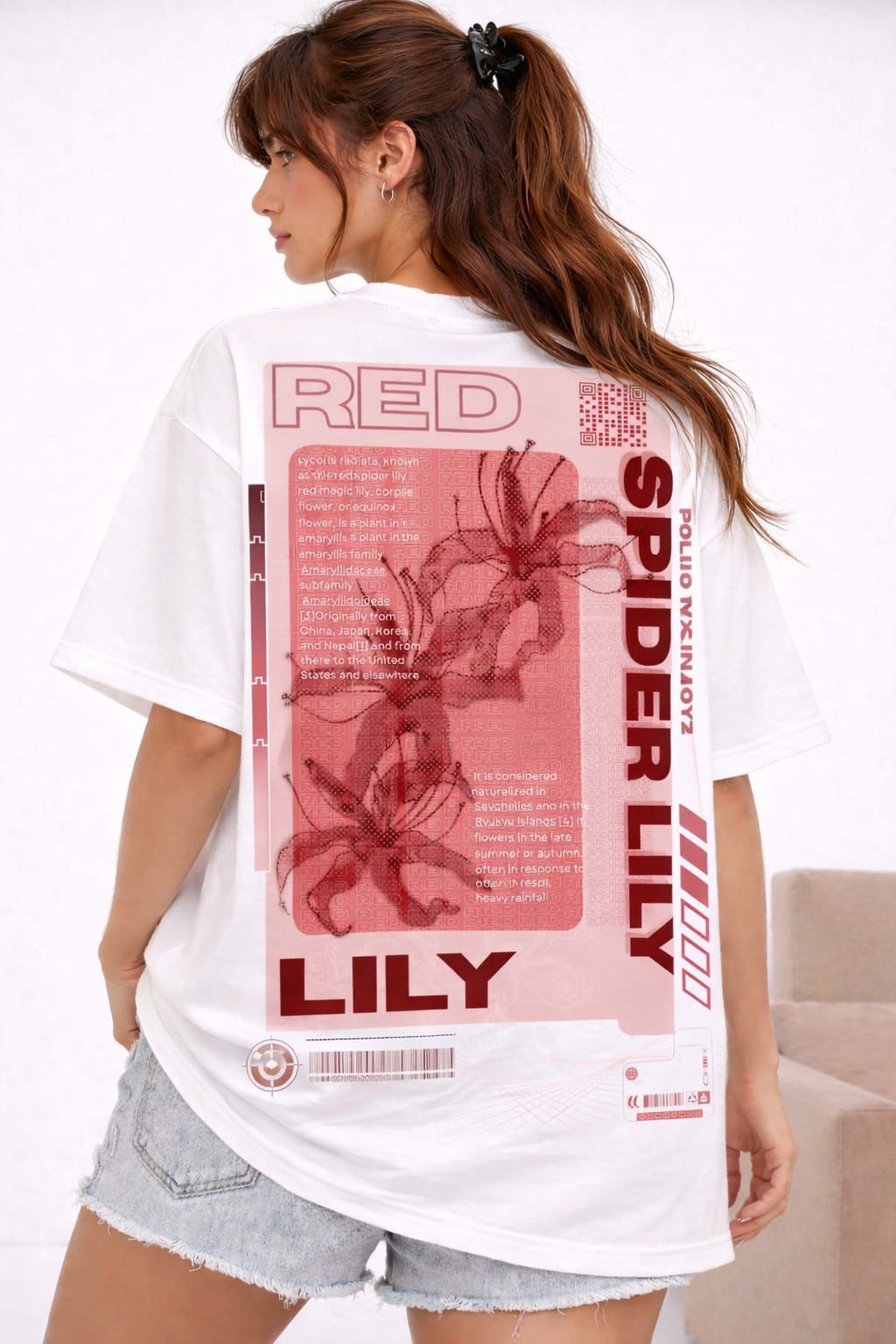 “Red Spider Lily” Oversized Graphic T-Shirt – White by Vasthr