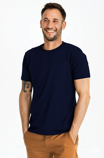 Vasthr - Classic Navy Blue Crew Neck T-Shirt