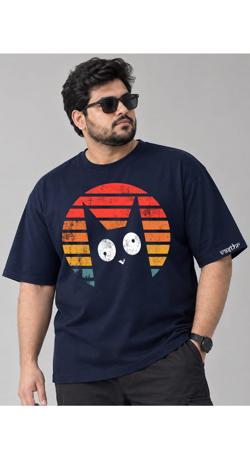 Cosmic Sunset Graphic Oversized T-Shirt - Navy Blue - Vasthr