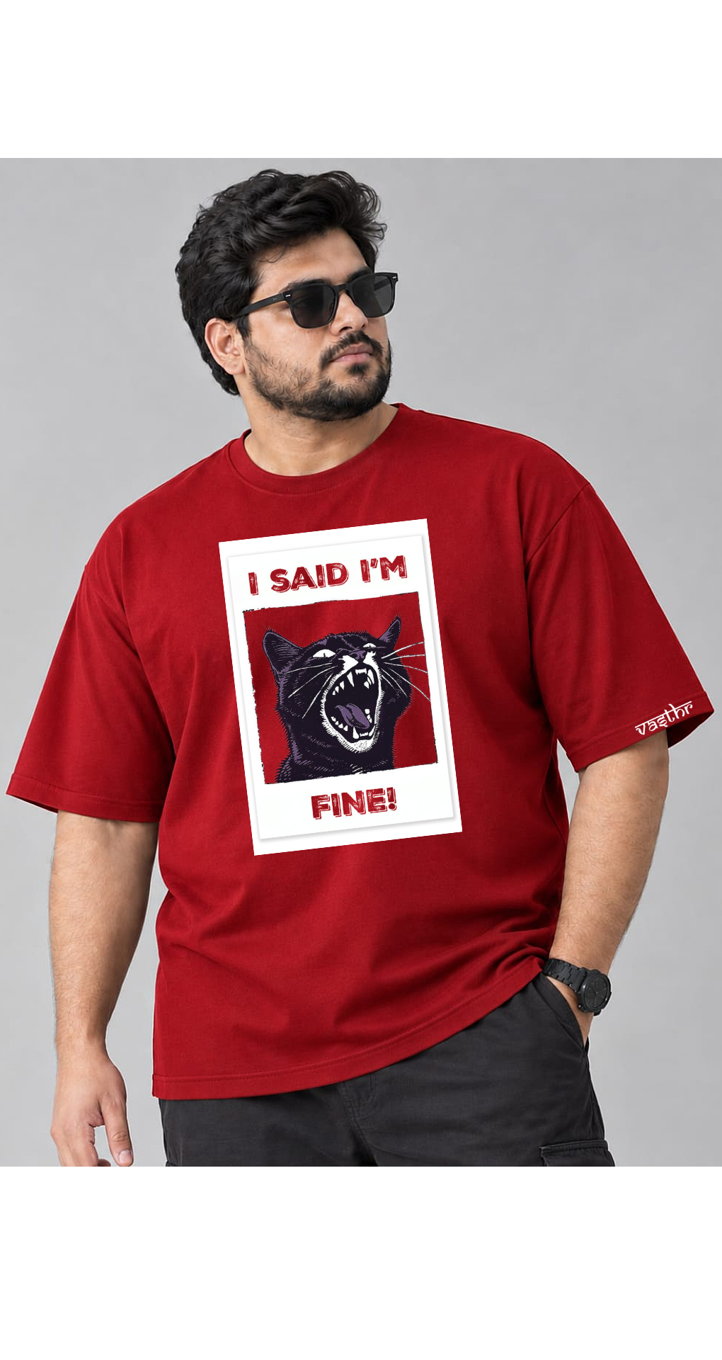 I SAID I’M FINE! Oversized Graphic T-Shirt – Red - Vasthr