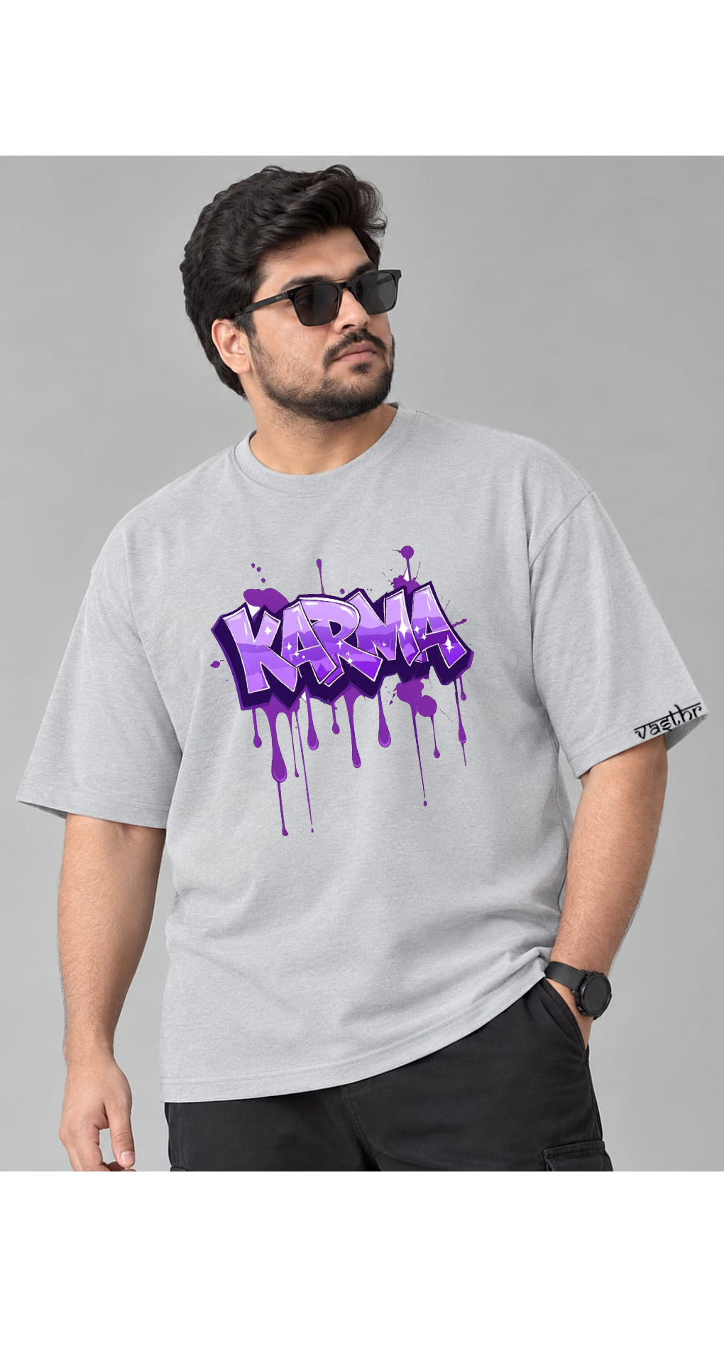 KARMA Plus Size T-Shirt - Grey - Vasthr