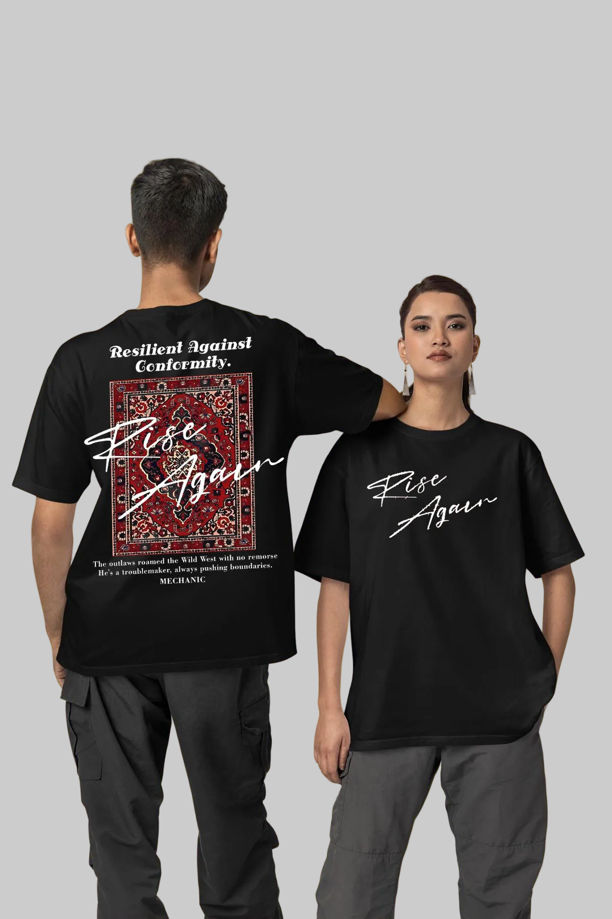 Rise Again Graphic T-Shirt for Men & Women – Resilient Streetwear Edition | Premium Cotton Unisex Oversized Fit – Vasthr