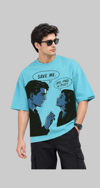 SAVE ME Oversized T-Shirt - Aqua Blue - Vasthr